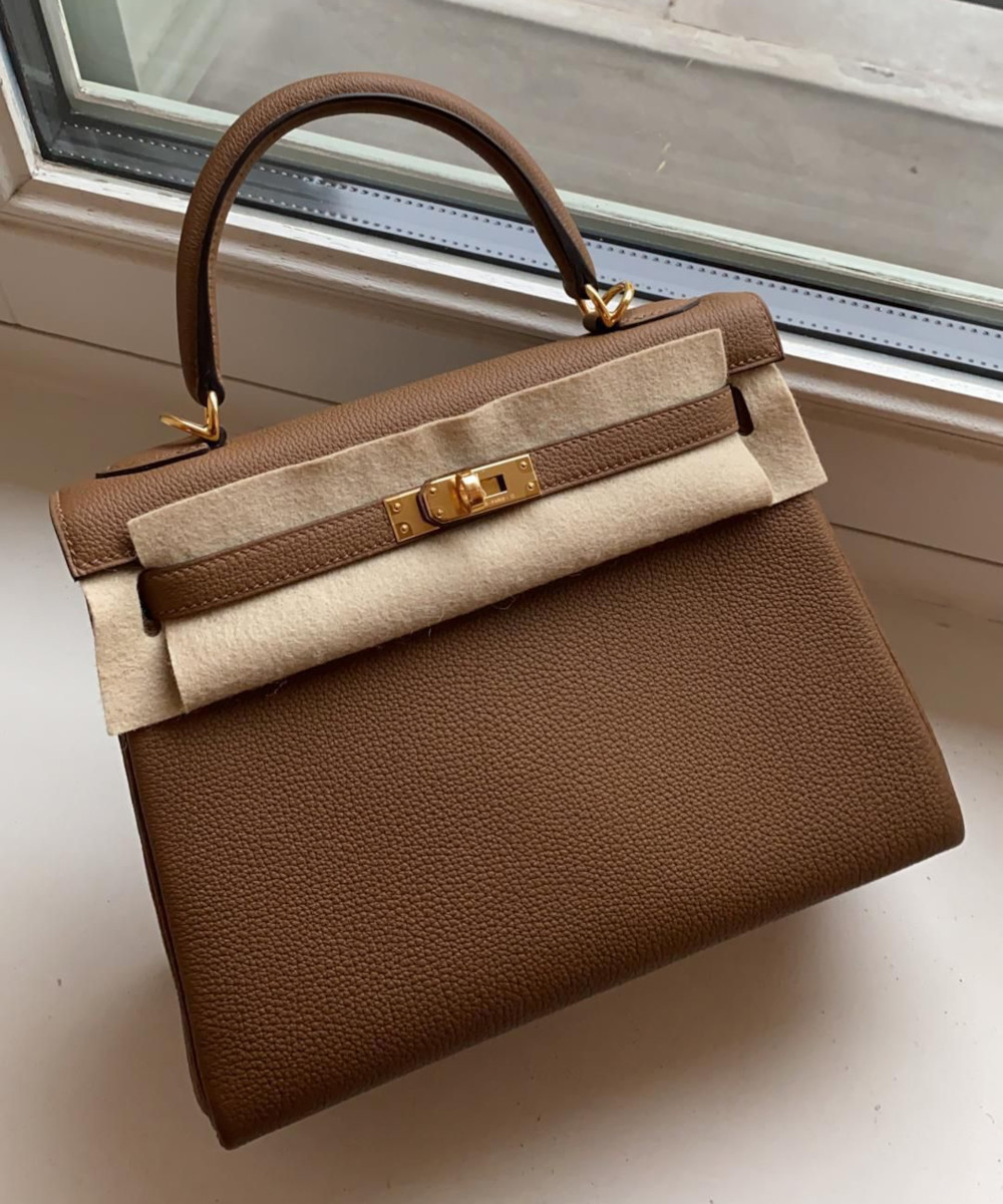 Pre owned brown Hermes Birkin Togo B30 GHW designer bag