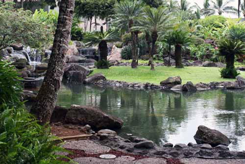 Kauai Marriott Resort on Kalapaki Beach garden pond