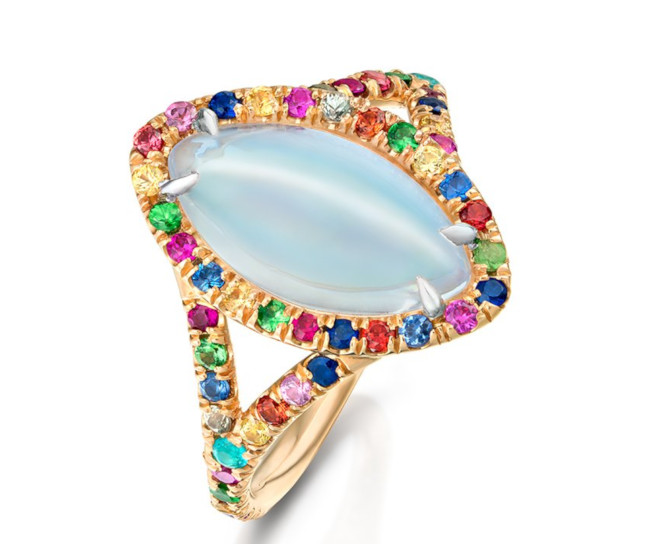 Stephen Silver moonstone and multicolored sapphire ring